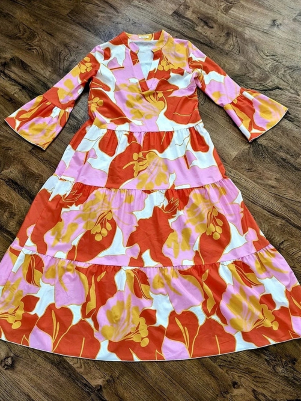 Sunday Up Floral Maxi Dress in Orange & Pink Like New